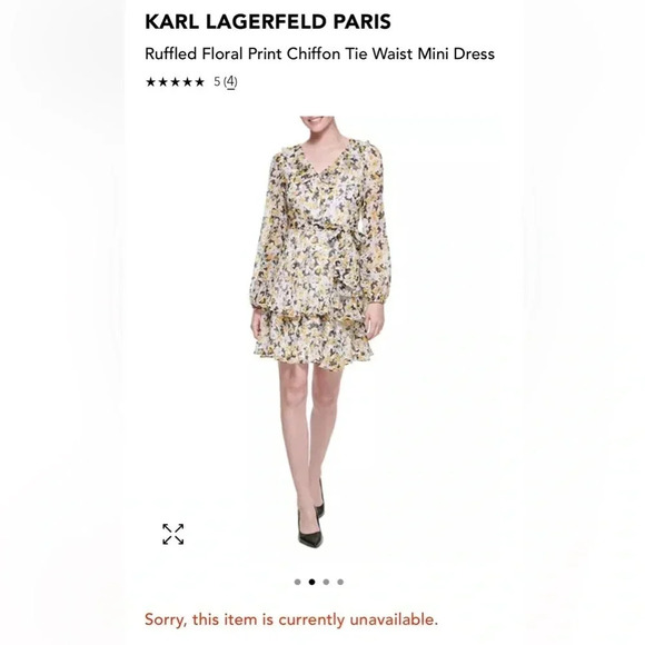 Karl Lagerfeld Ruffled floral sheer babydoll dress,chiffon frill,tiered,tie wrap - Picture 3 of 16